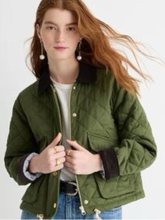 J. Crew Jackets & Blazers - J. Crew Olive Green Quilted Utility Jacket with Black Collar